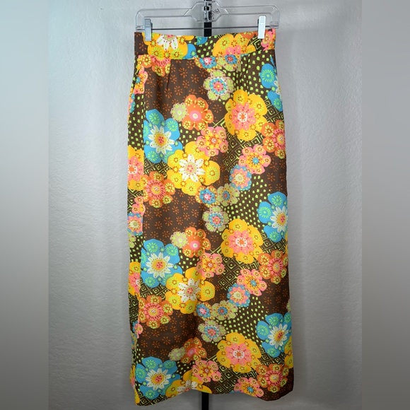 Vintage Floral Flower Power 60s 70s Handmade Psychedelic Maxi Skirt SMALL EUC